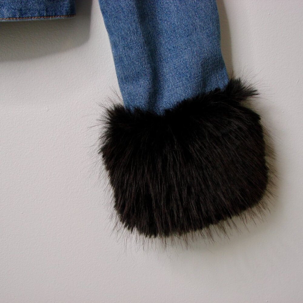 Anthropologie Avec Les Filles Denim Jean Jacket Faux Fur Trim Size Small NEW - Picture 8 of 15